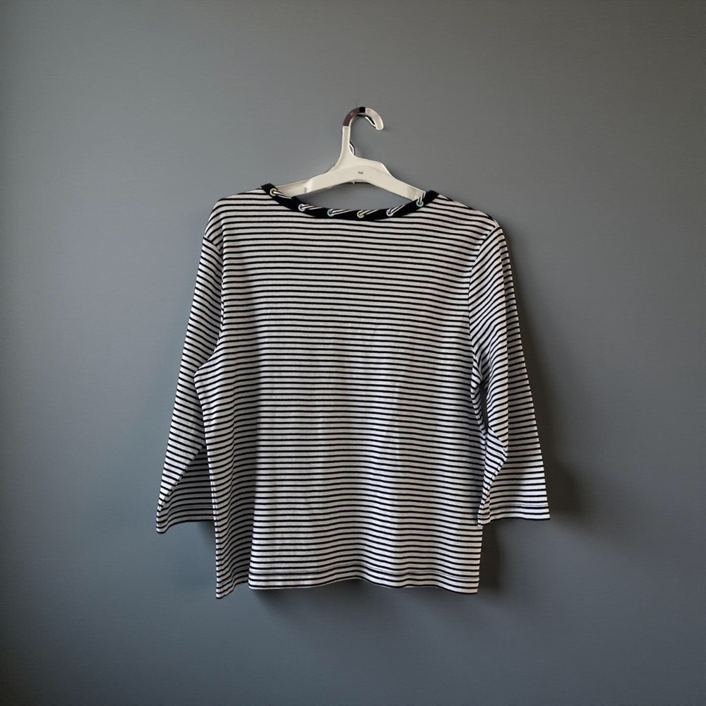 Coldwater Creek Striped Nautical Top with Unique Ribbon Trim Large - Like New - Picture 7 of 8